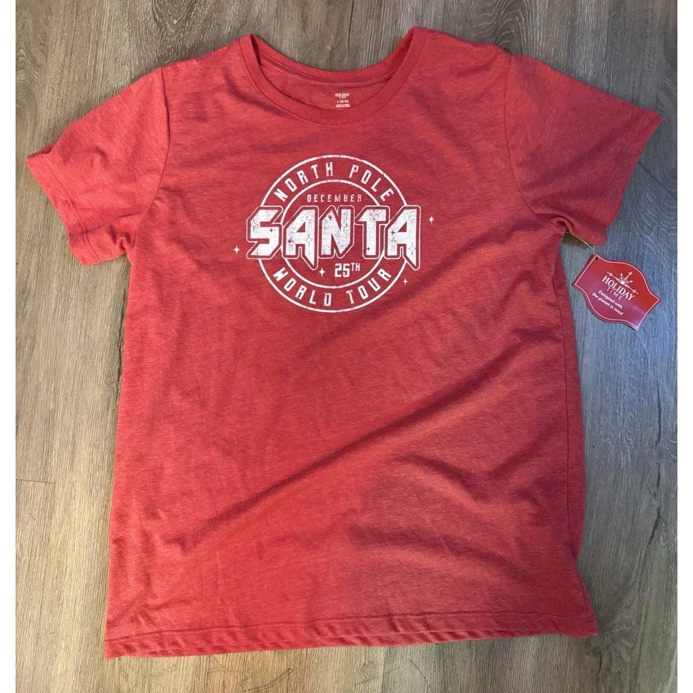 Kids Holiday Time Santa World Tour Shirt L 12–14 NWT